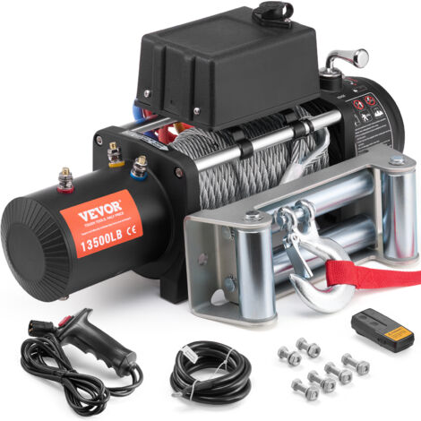 VEVOR Treuil Electrique 12V Quad 13500lbs, 6123KG Avec Telecommande, Corde deAcier 24m, Vitesse 3.5m/min, Treuil 4 4 Sur Tout Terrains, Resistant a la pluie et a la neige