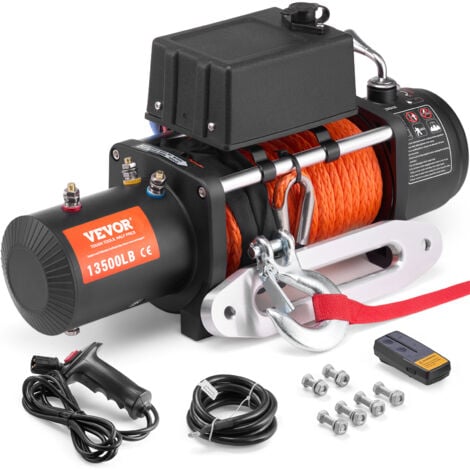 VEVOR Treuil Electrique 6123 kg 12 V CC Corde Synthetique Φ1,0 x 2438,4 cm Guide-cable, Telecommande Sans Fil et Filaire, Etanche IP55, pour Remorquage SUV Tout-terrain, Jeep, Camion, Remorque, Bateau