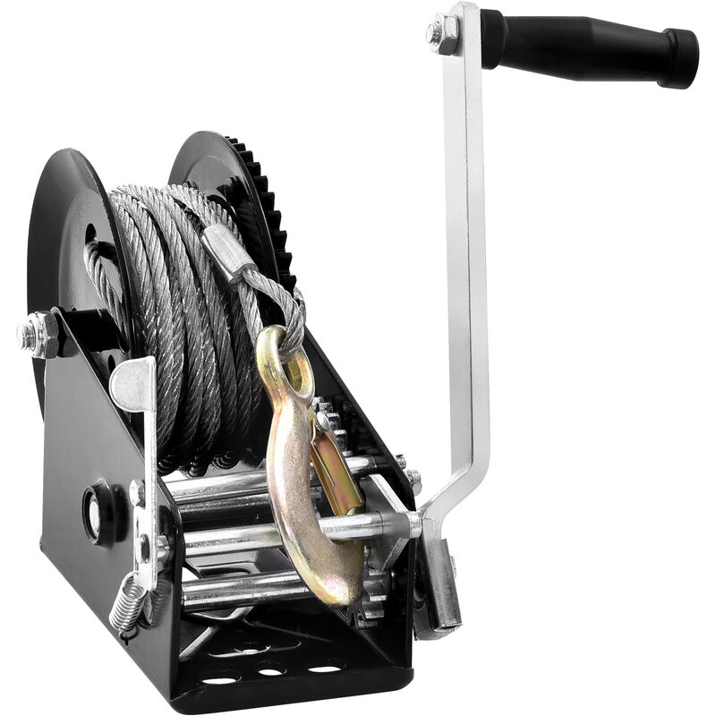 Treuil Manuel Capacite de Traction 1587,5 kg Treuil de Remorque de Bateau Manivelle Robuste avec Cable en Acier 10 m Cliquet Bidirectionnel Treuil