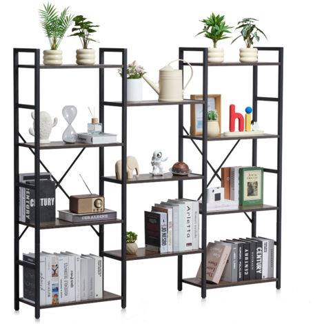 VEVOR Triple Metal Bookshelf, 11-Tier Industrial Bookshelf, Large Rustic Vintage Storage Bookcase with Open Shelves, Freestanding Display Shelving Unit Storage Rack, for Living room, Bedroom & Office
