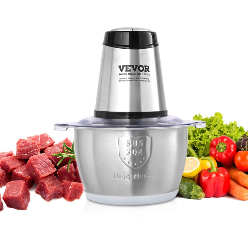 VEVOR Tritacarne Elettrico 400W Multifunzione da Cucina Capacita di Riempimento 2000mL 2 Velocita 3000 giri/min + 4000 giri/min, Tritatutto Elettrico