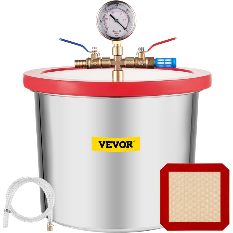 Vacuum Chamber with Tempered Glass Lid for Stabilising Silicones for Wood Degassing, Epoxy Laboratory Dryer - Vevor