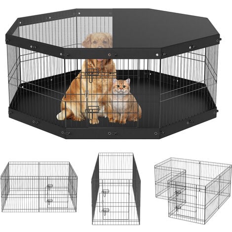 PawHut parque para perros de 6 paneles corralito para perros valla metálica  para mascotas con ancho ajustable y marco de acero 82,5-150x79x61 cm negro