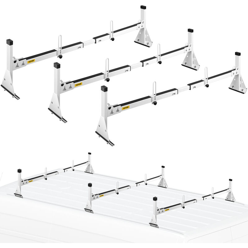 Vevor - Van Ladder Roof Racks, 3 Bars, 750 lbs Capacity, Adjustable Matte Coating Van Rack with Ladder Stoppers, Compatible with Chevy Express