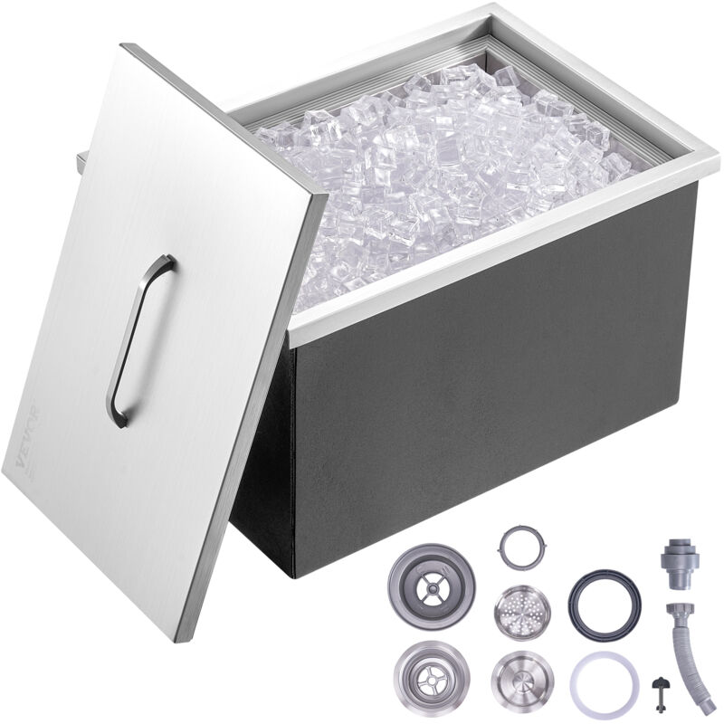 VEVOR Vaschetta per Ghiaccio da Incasso Capienza max. 43,5L circa Dimensioni 558x430x306mm, Ghiacciaia da Incasso con Coperchio in Acciaio Inox