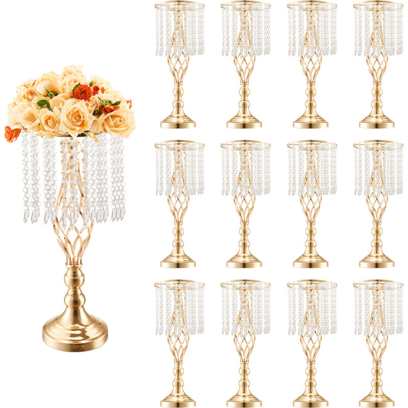 VEVOR Vase de mariage, lot de 12, supports de fleurs de mariage en cristal de 49 cm de haut, vase or en metal pour centre de table pour diner de