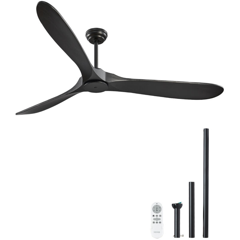 VEVOR Ventilateur de Plafond sans Lumiere 180 cm avec Telecommande 6 Vitesses, 3 Pales en Bois, Moteur CC Reversible, Ventilateur Moderne pour