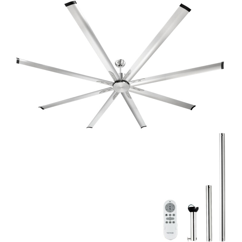 VEVOR Ventilateur de Plafond sans Lumiere 243 cm Telecommande 6 Vitesses 8 Pales Aluminium, Moteur CC Reversible, Ventilateur Moderne pour Chambre a