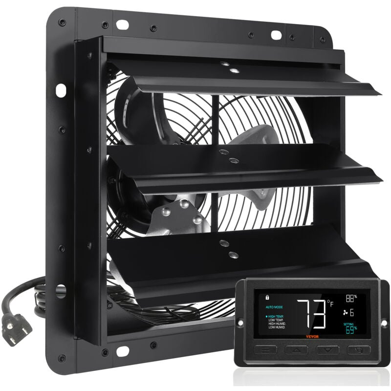 Vevor - Ventilateur deextraction a volets, 25,4 cm avec controleur de temperature et dehumidite, extracteur deair de grenier mural reglable a vitesse