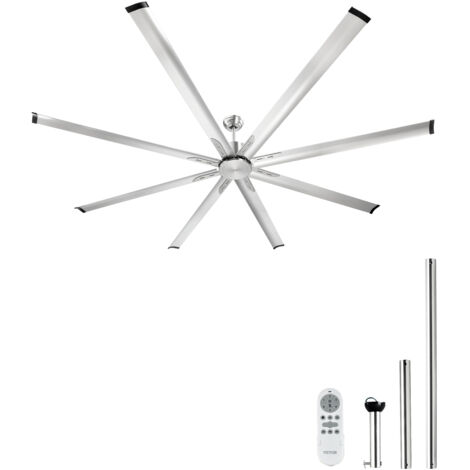 VEVOR Ventilatore da Soffitto da 244 cm Senza Luce, Telecomando a 6 Velocita, 8 Pale in Alluminio, Motore DC Reversibile, Moderno Ventilatore a Filo per Soggiorno, Patio, Nichel Spazzolato