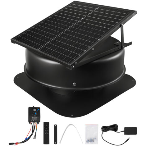 VEVOR Ventilatore di Scarico per Soffitta da Tetto da 50 W Ventilatore di Ventilazione Solare Intelligente da Tetto con Termostato, Telecomando, Flusso deAria da 1415,84 L/s Sensore di Fumo Integrato