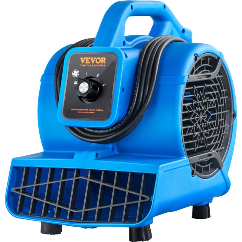 Vevor - Ventilatore Pavimento 1360 Giri/min Ventilatore per Asciuga Moquette Portatile 16,99m³/min 4 Angoli di Soffio 3 Impostazioni di Velocita per