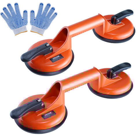 MOPHORN VEVOR Ventouse de Carrelage 119 mm Double Ventouse de Vitre 2PCS Charge 150 kg avec Poignee en Alliage deAluminium Ventouse de Levage Industriel pour Poser Plaques de Verre Granit Carrelage Metal Bois