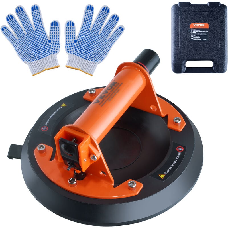 Vevor Ventouse de Carrelage 203 mm Ventouse de Vitre Charge 278 kg avec Poignee abs Boite de Transport pp Paire de Gants Ventouse de Levage