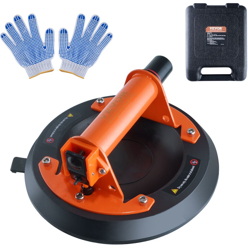 Vevor Ventouse de Carrelage 203 mm Ventouse de Vitre Charge 278 kg avec Poignee en Acier Boite de Transport en pp Gants Ventouse de Levage Industriel