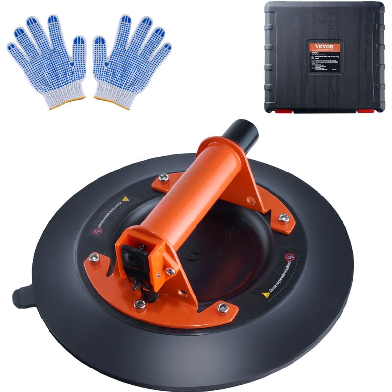 Vevor Ventouse de Carrelage 254 mm Ventouse de Vitre Charge 449 kg avec Poignee en Acier Boite de Transport en pp Gants Ventouse de Levage Industriel