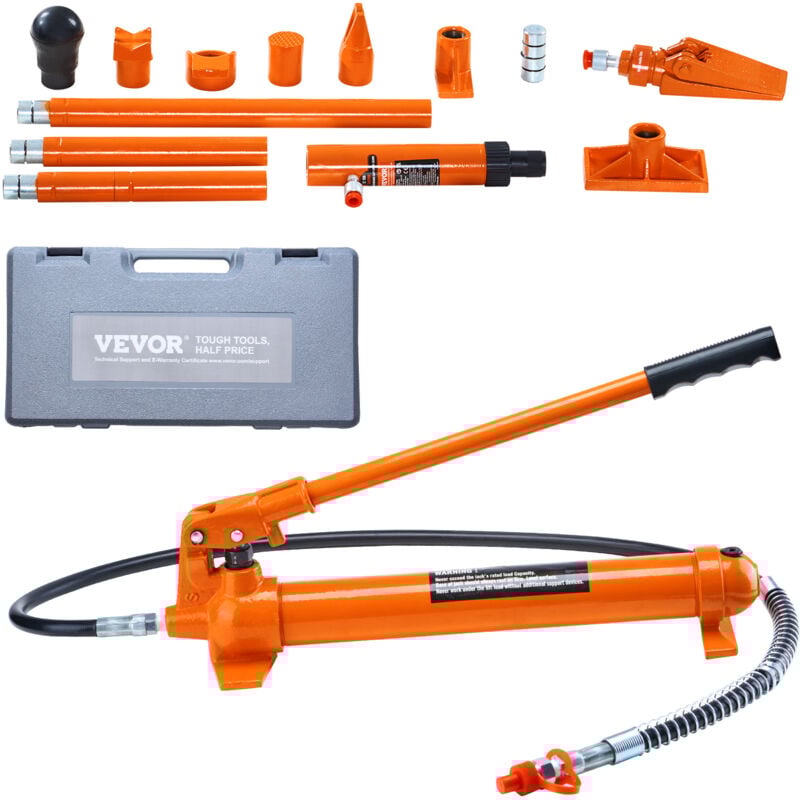 Verin Hydraulique 12 t, Presse Hydraulique Carrosserie Carrossier Portable Course 132 mm, avec Tuyau deHuile de 1,4 m et Coffret, pour la Reparation