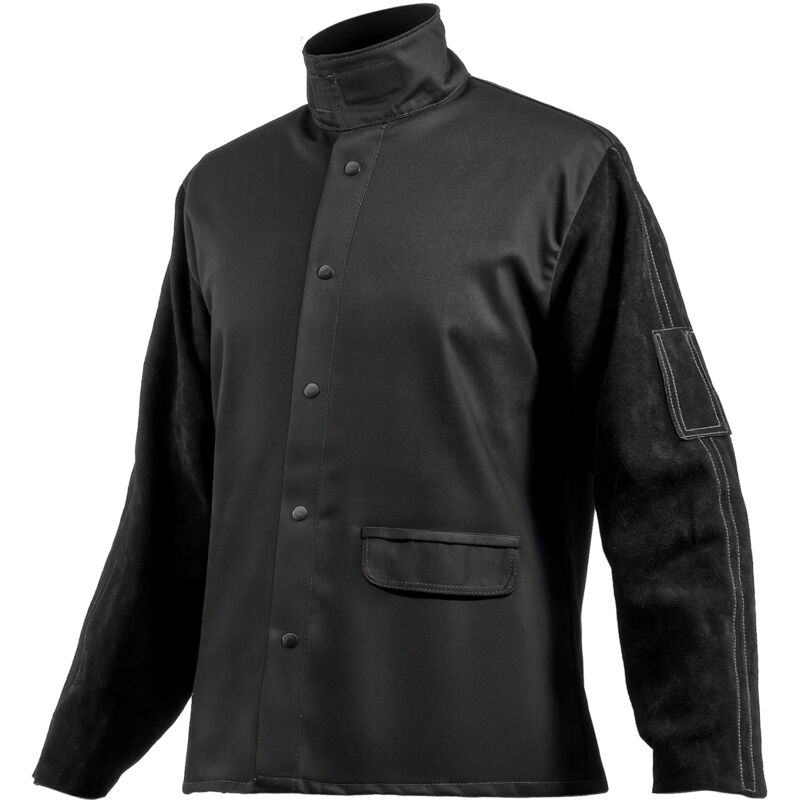 VEVOR Veste de soudage taille L, manteau de protection, manches en cuir de vachette fendu robuste et corps en coton ignifuge 255 g, resistante a la