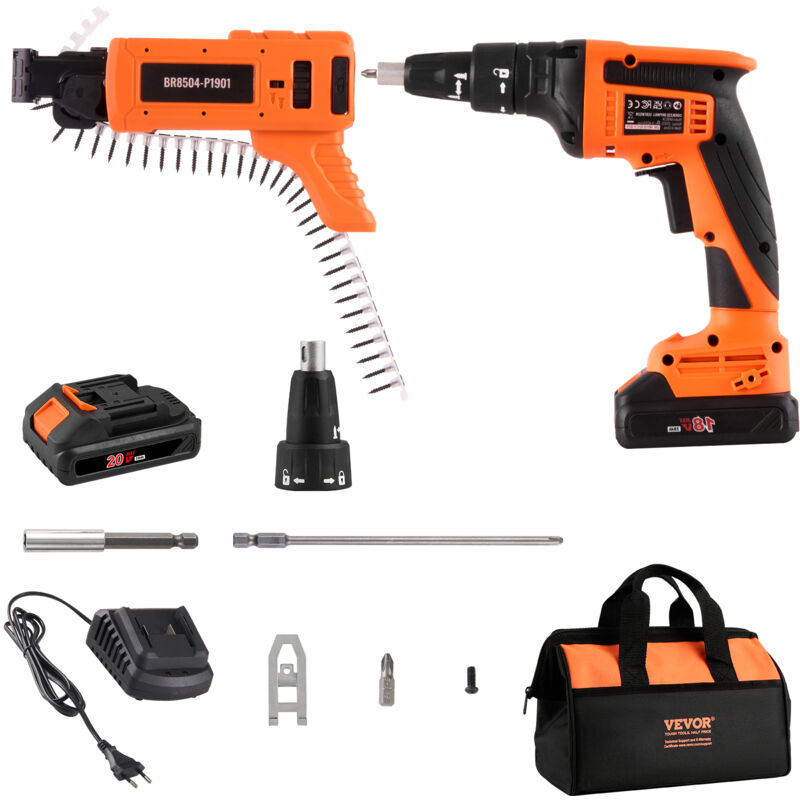 Vevor Visseuse a Placo Alimentation Automatique, 20 v Maximum, Kit de Visseuse sans Fil pour Plaque de Platre, 4200 tr/min, avec Batteries, Chargeur,