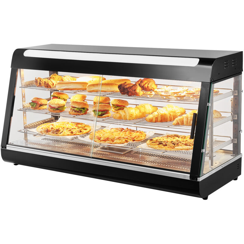 Vevor - Vitrine Chauffante Commerciale a 3 Niveaux, Presentoir a Chaud 1500 w, avec Lumiere, Etagere Reglable et Affichage de la Temperature,