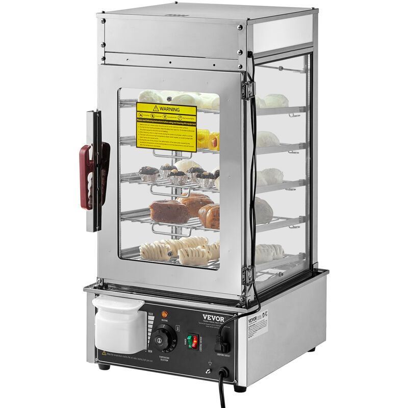 Vevor - Vitrine Chauffante Commerciale a 5 Niveaux, Cuiseur Vapeur pour Petits Pains, Controle de la Temperature de 30 a 110 ℃, Chauffe-Petits Pains