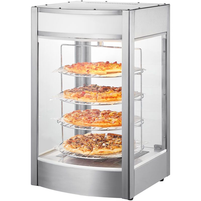 Vitrine Chauffante Commerciale pour Pizza 14 po, Presentoir a Chaud 4 Niveaux, Chauffage a Vapeur Rotatif, Controle de la Temperature 30-85 ℃, Lampe