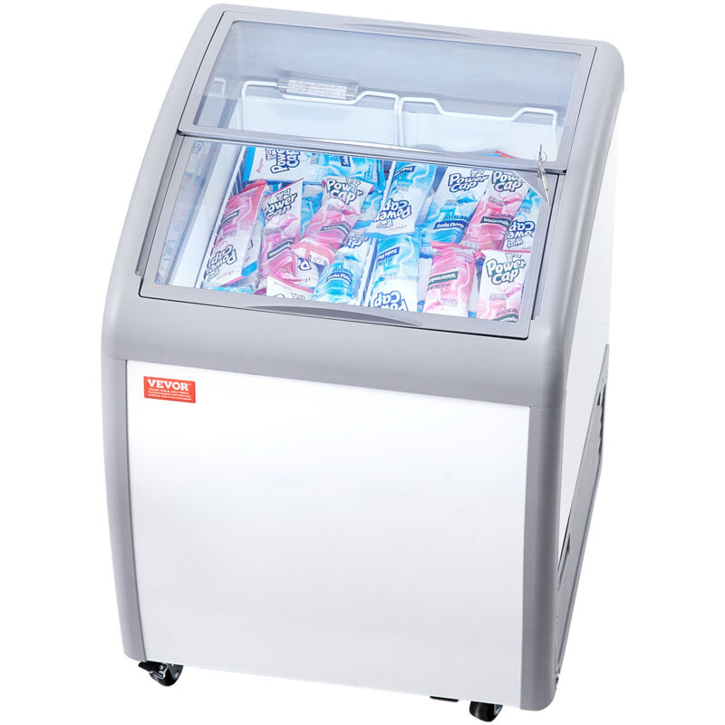 Vitrine Refrigeree a Creme Glacee Commerciale, Comptoir a Glace 154 l, Congelateur Mobile avec Dessus en Verre, 2 Paniers Metalliques, 2 Portes