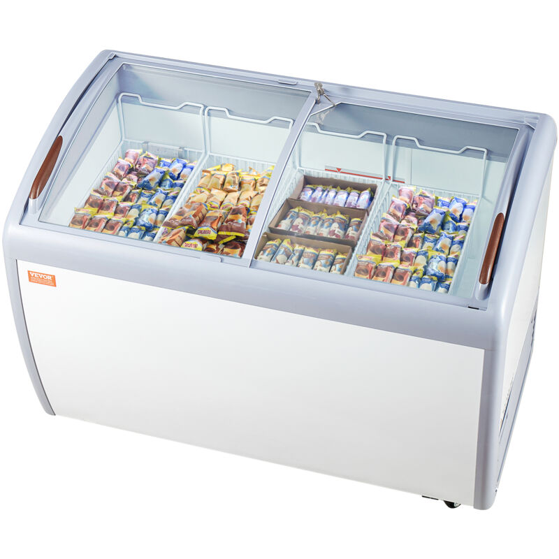 Vitrine Refrigeree a Creme Glacee Commerciale, Comptoir a Glace 362 l, Congelateur Mobile avec Dessus en Verre, 4 Paniers Metalliques, 2 Portes