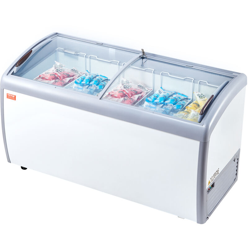 Vitrine Refrigeree a Creme Glacee Commerciale, Comptoir a Glace 460 l, Congelateur Mobile avec Dessus en Verre, 5 Paniers Metalliques, 2 Portes
