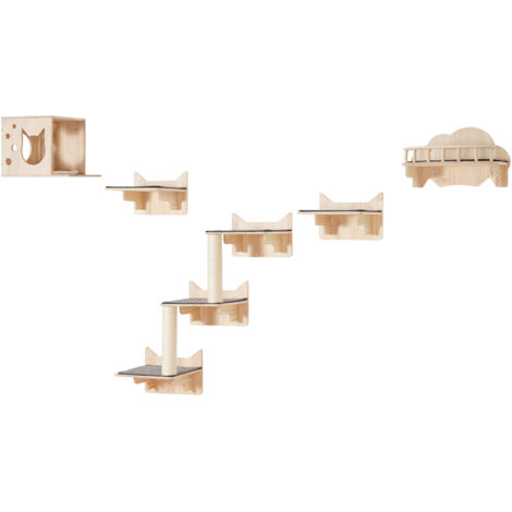 VEVOR Wall Mounted Cat Shelves, Cat Wall Shelves and Perches with Jumping Boards, Nest, Barrier Board & Cat Tree, Cat Floating Furniture up to 40 lbs for Sleeping, Playing, Climbing, Set of 5