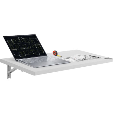 VEVOR Wall Mounted Folding Table, 31.5" x 15.75" Wall Mount Drop Leaf Table, Floating Desk with Iron Bracket, Fold Down Desk for Small Spaces, Home Office, Dining, Laundry Room, Kitchen, Bar, White