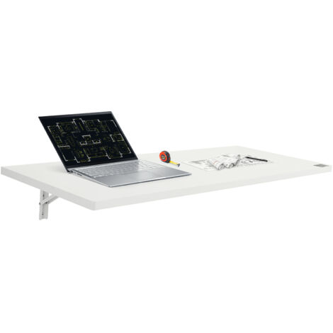 VEVOR Wall Mounted Folding Table, 47.24" x 19.69" Wall Mount Drop Leaf Table, Floating Desk with Iron Bracket, Fold Down Desk for Small Spaces, Home Office, Dining, Laundry Room, Kitchen, Bar, White