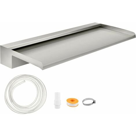 VEVOR Waterfall Blade, 60cm Stainless Steel Waterfall Spillway, Rectangular Waterfall Pool Fountain, Cascade Blade with Connector, Hose, Clamp & PTFE Tape, Water Blade for Koi Fish Pond, Water Feature