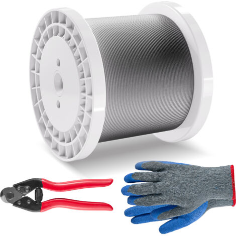 VEVOR Wire Rope Kit, 1/8" 1000 ft 316 Stainless Steel Cable with Cutter and Gloves, 1600 lbs Breaking Strength, 7x7 Strands Construction Marine Aircraft Grade for Handrail Stair Decking Fence Outdoors