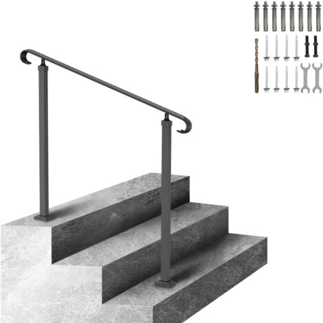 VEVOR Wrought Iron Handrail, Fit 2 or 3 Steps Outdoor Stair Railing, Adjustable Front Porch Hand Rail, Black Transitional Hand railings for Concrete Steps or Wooden Stairs with Installation Kit