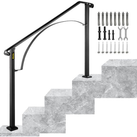 VEVOR Wrought Iron Handrail Fits 3 or 4 Steps Handrail Arch 3 Outdoor or Indoor Handrail Outdoor Stair Railing Matte Black
