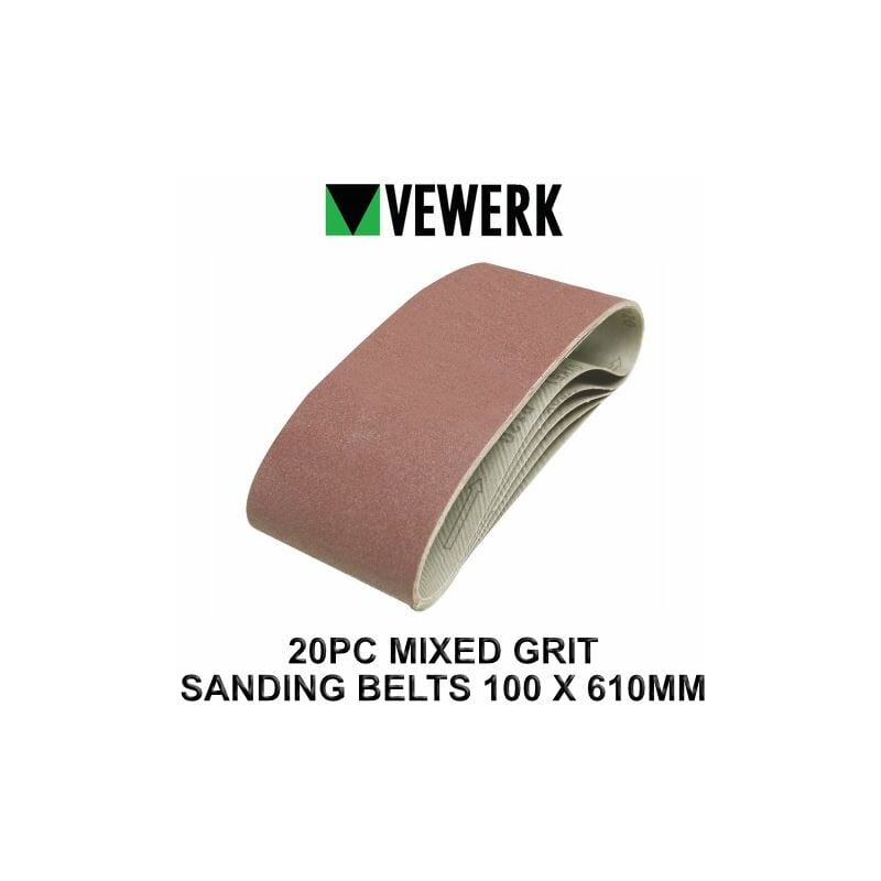 Vewerk - 20 Mixed Grit Sanding Belts 610mm x 100mm 60 80 100 120 Grit 9028
