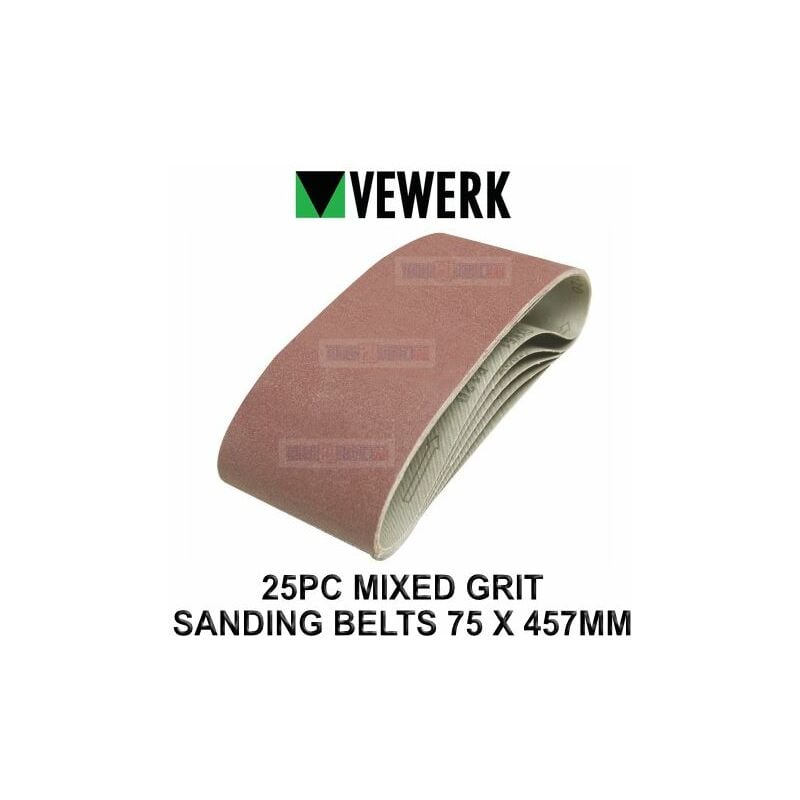 VEWERK 25 Mixed Grit Sanding Belts 75 X 457MM 60 80 100 120 Grit 9026