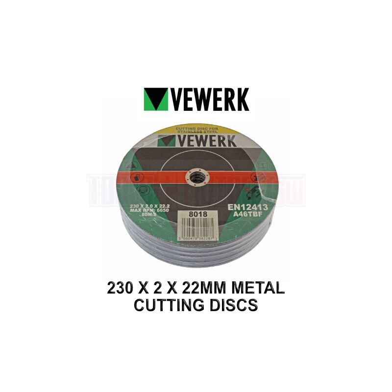 Vewerk - 25 Pack of 230 x 2 x 22mm Metal Cutting Discs for Metals 8018