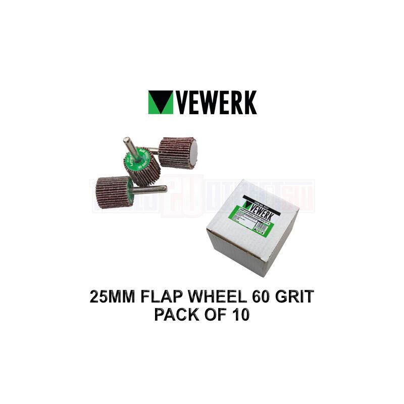 25mm Flap Wheel 60 Grit Pack Of 10 6mm Shank 2137 - Vewerk