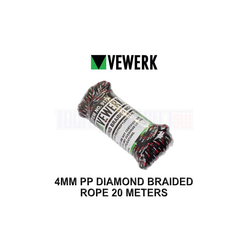 Vewerk - 4mm Polypropylene Diamond Braided Rope 20 Meters 9175