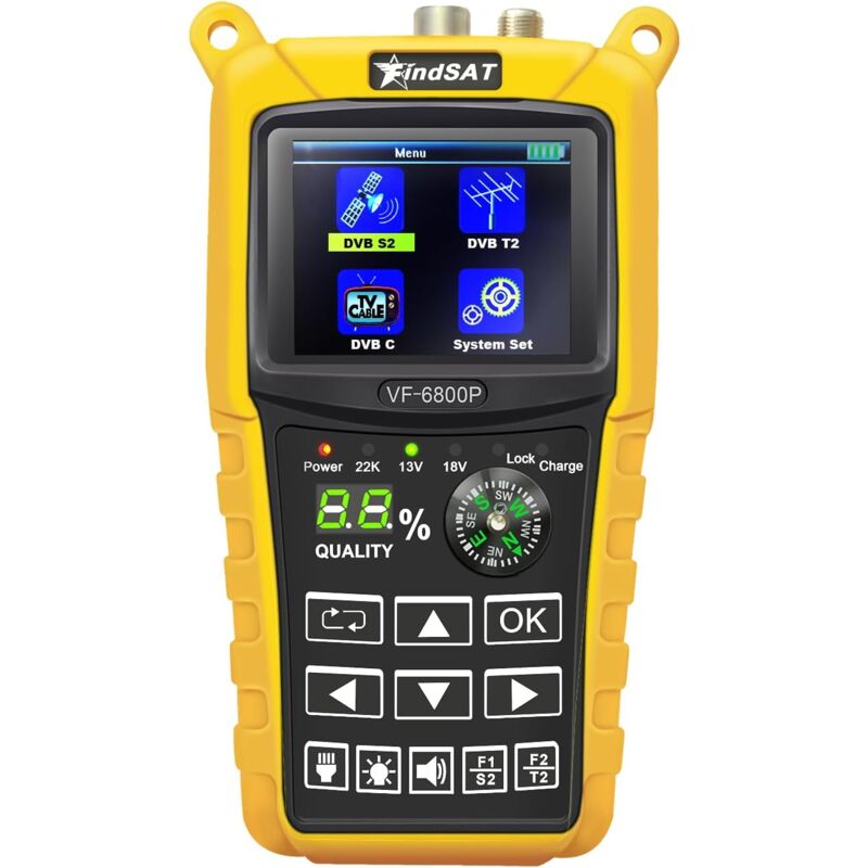 VF6800P Pointeur Satellite Parabole for DVB-S/S2 (Sat) DVB-T/T2 (Terrestrial) and DVB-C (Cable), Satellite Finder DVB-S2/S/T2/T/C, Pointeur Antenne