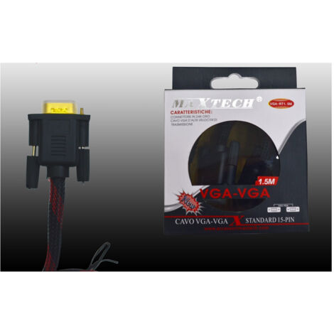 Vga To Vga Maschio 1.5mt Cavo Telato For Pc Maxtech Vga-rt1.5m
