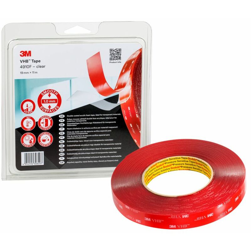 Tape 4910F, Transparent, 12 mm x 33 m, 1.0 mm - Transparent - 3M