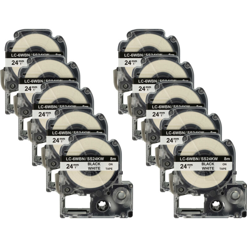Vhbw - 10 x Kassette Patronen Schriftband 24mm kompatibel mit Epson LabelWorks LW-1000P, LW-600P Ersatz für LC-6WBN, SS24KW.