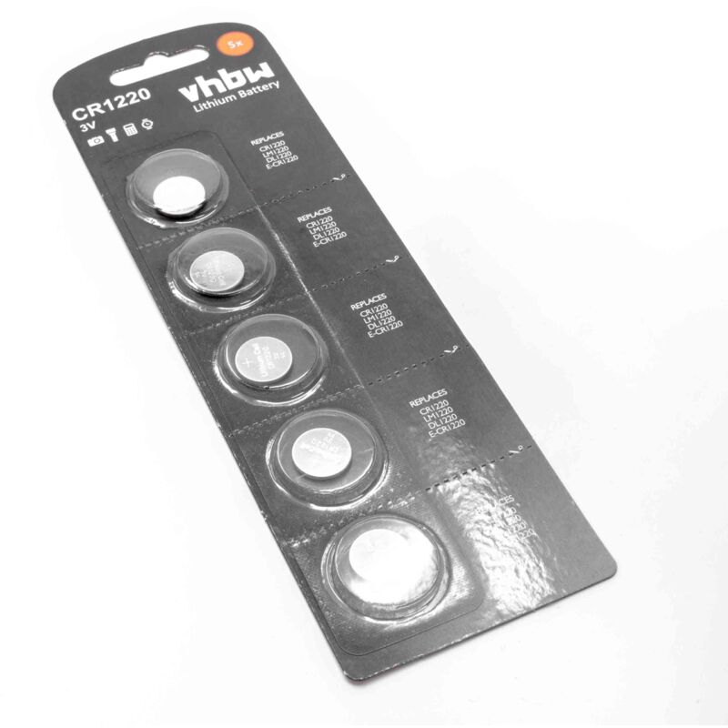 

100x Pilas de botón de batería litio (20x pack de 5) tipo CR1220 3V Compatible con audífonos, relojes, llaves de coche, etc. - Vhbw