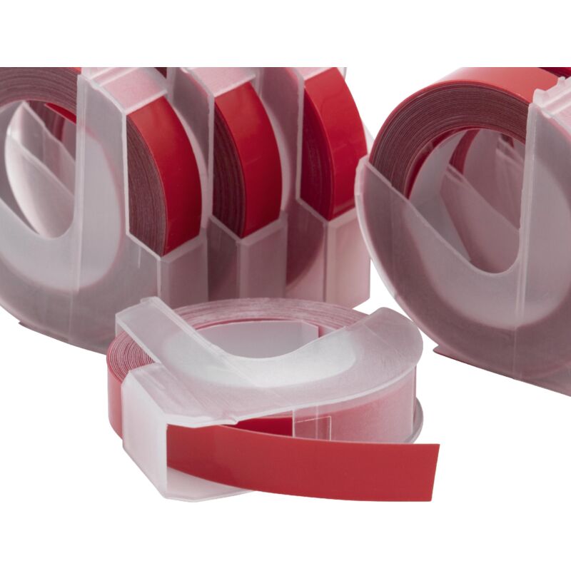 10x 3D Embossing Label Tape Replacement for Dymo S0898150, 520102, 0898150 for Label Printer 9 mm, White on Red - Vhbw