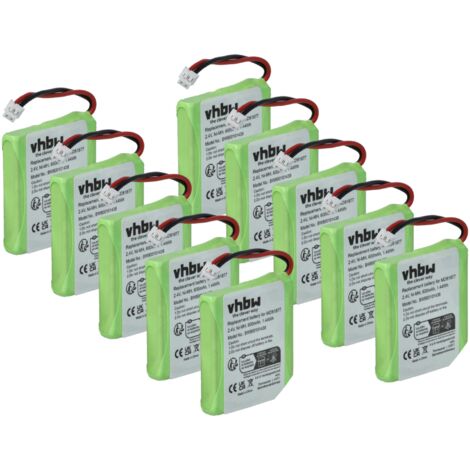 vhbw 10x Akku kompatibel mit BT Verve 410 twin, 450 black, 410 treo, 450 red, 450 quad, 450 schnurlos Festnetz Telefon (600 mAh, 2,4 V, NiMH)