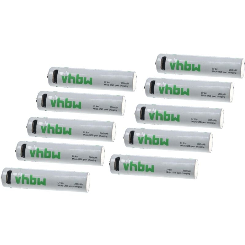 

vhbw 10x Batería AAA Micro - Con conector USB Micro, 280 mAh, 1,5 V, Li-Ion