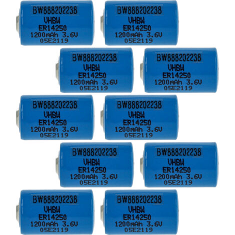 vhbw 10x Batería celda redonda litio ER14250 reemplaza 6135-99-770-2535, 6ES59800MA11 - Batería especial (1200 mAh, 3,6 V, Li-SOCl2)